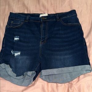 Wax Jean Dark Blue Distressed Denim Shorts